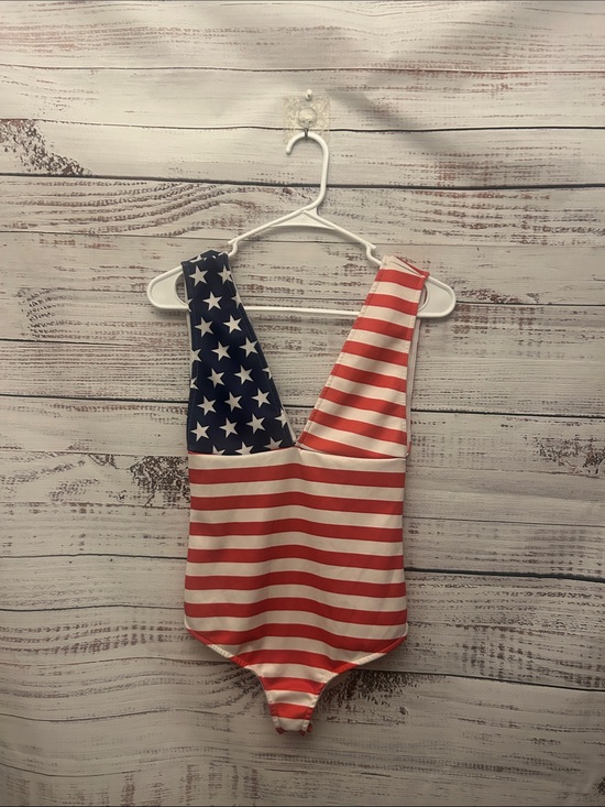 Windsor Tops - Windsor American Flag Red White Blue Striped Bodysuit size small